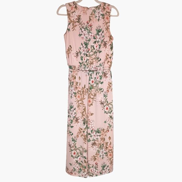 London Times Light Pink Floral Sleeveless Cropped Jersey Jumpsuit Size 6 - Picture 8 of 16